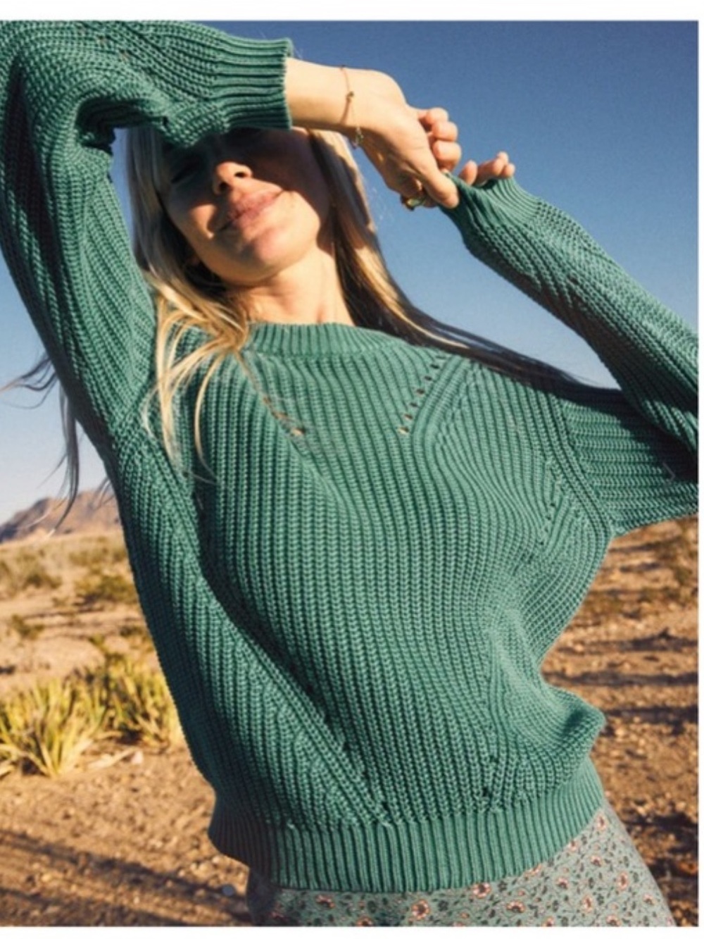 Marine Layer Ramona Crewneck Cotton Sweater Teal NWT Size Medium